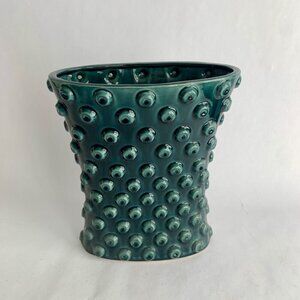 Vintage Teal Turquoise Ceramic Relief Large Vase Planter